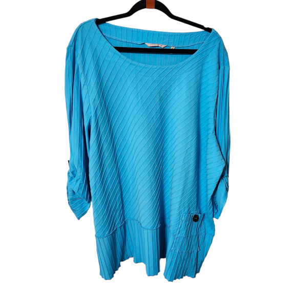 Soft Surroundings‎ Oversized Boho Blue 3/4 Roll Tab Sleeve Tunic Top Shirt Women - Picture 2 of 13